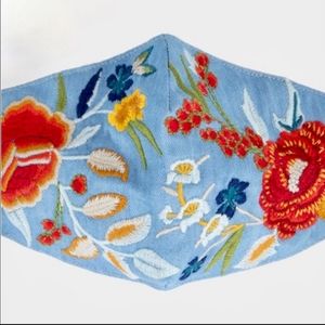 Johnny Was Light Blue Embroidered Mask